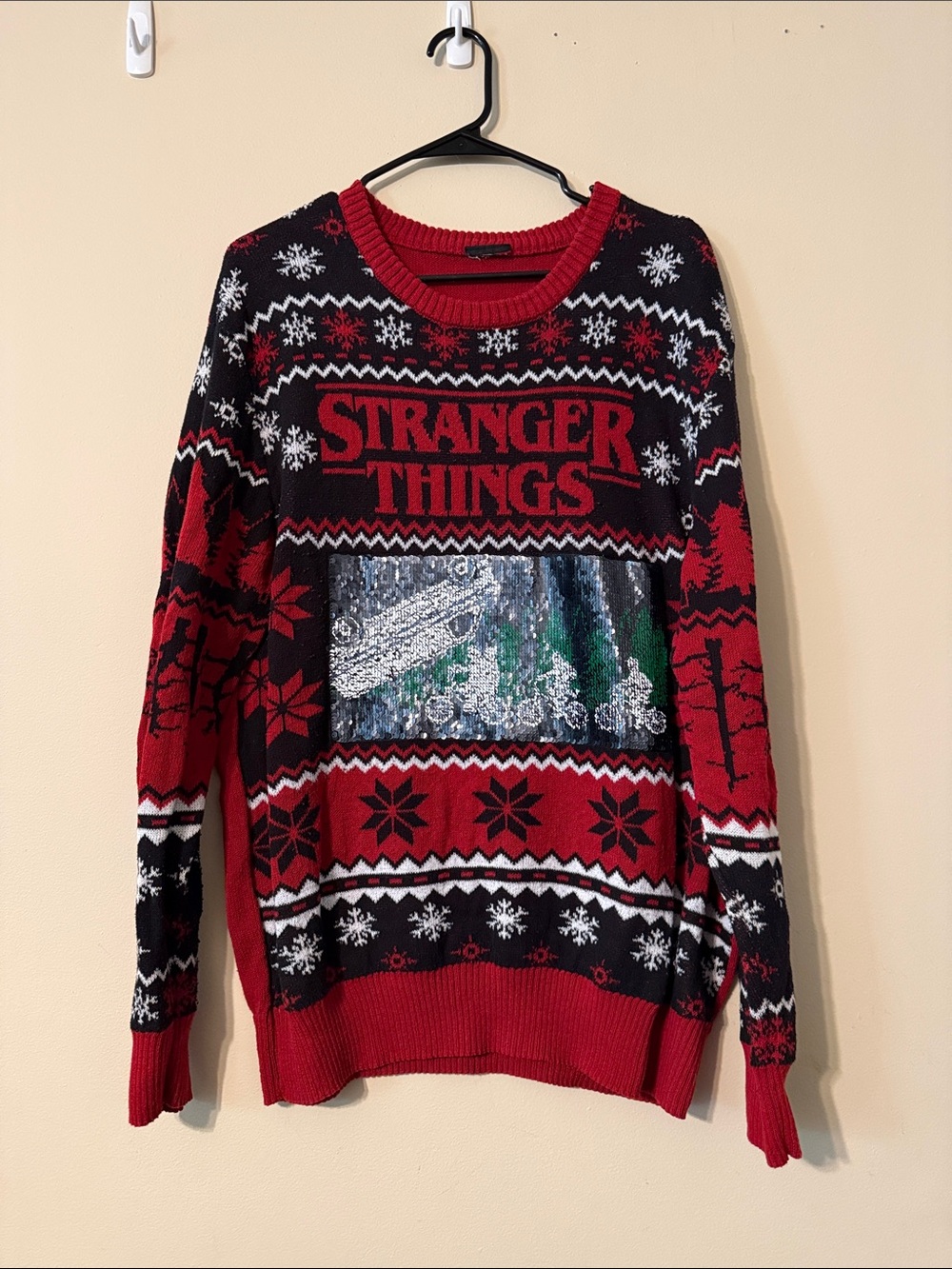 Target Stranger Things Red & Black Sequin Crewneck Sweater